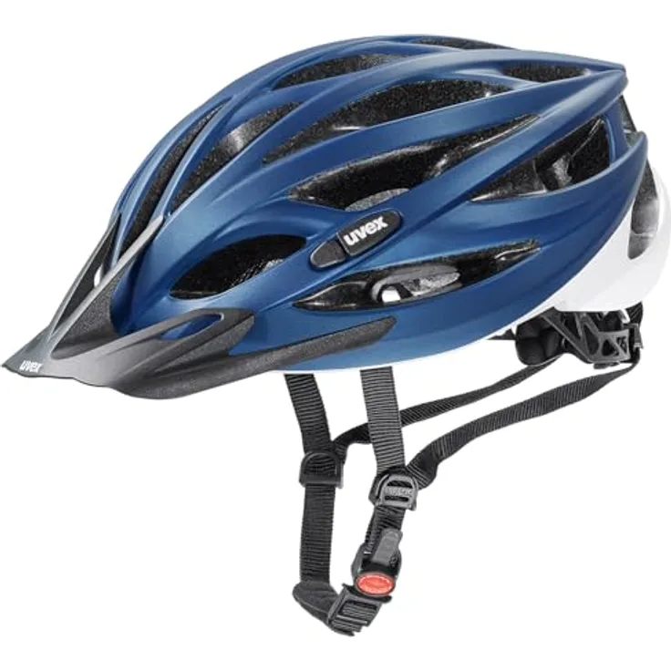 Uvex Oversize Helm blau-weiß matt größe 61-65 cm - Fahrradhelm mit verstellbarem Kopfumfang und integrierter Sonnenblende