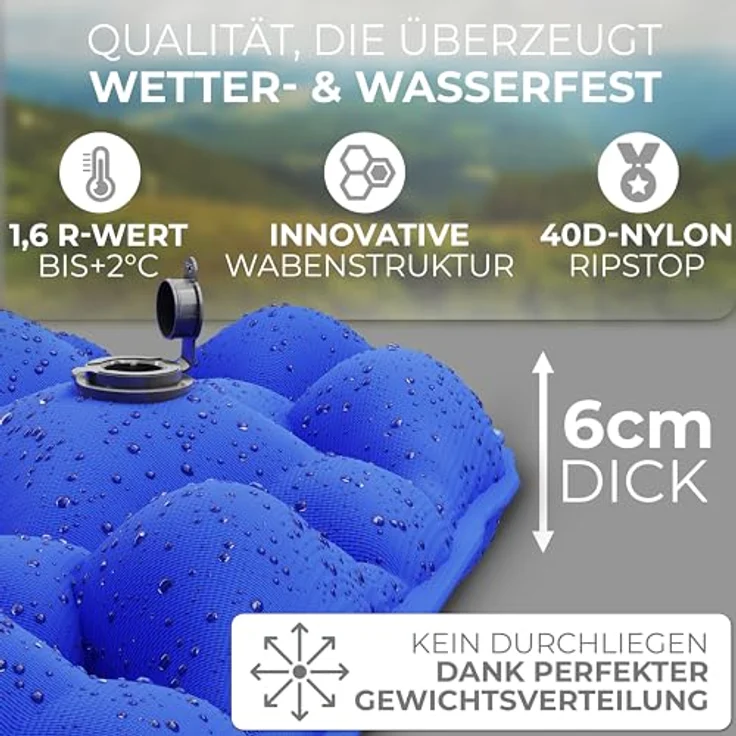 Alpenwert® Isomatte Outdoor, aufblasbare Schlafmatte, ultraleicht mit 531g, ergonomisch, kleines Packmaß 225 x 70 cm, ideal für Camping und Backpacking – Bild 2