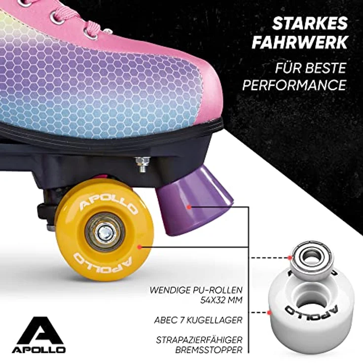 Apollo Rollschuhe Retro Discoroller, verstellbare Disco Roller Skates, größenverstellbar Rollerskates, Retro Design, Schwarz – Bild 5