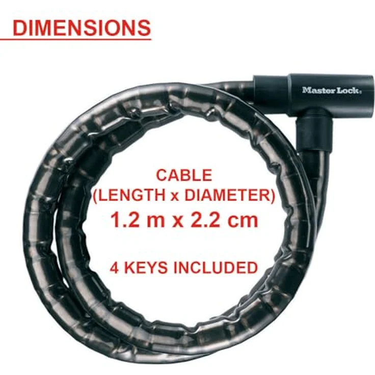 Master Lock PanzR, Veloschloss (120 cm) mit gepanzertem Kabel und Schlüsselschloss, hohe Sicherheit – Bild 3