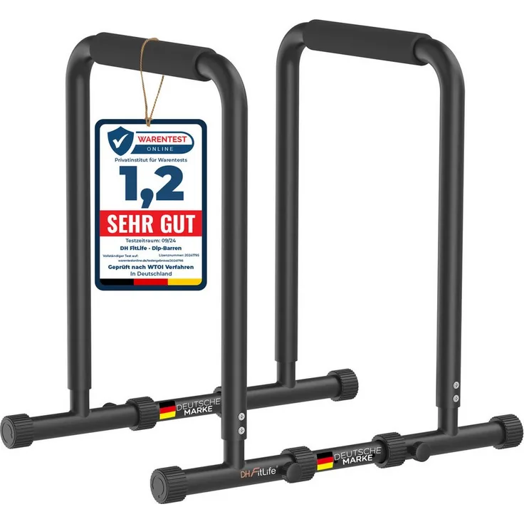 DH FitLife Dip Barren Bars, Liegestützgriffe mit max. Belastung 500 KG, individuell verstellbar 80-100 cm, platzsparend für Zuhause