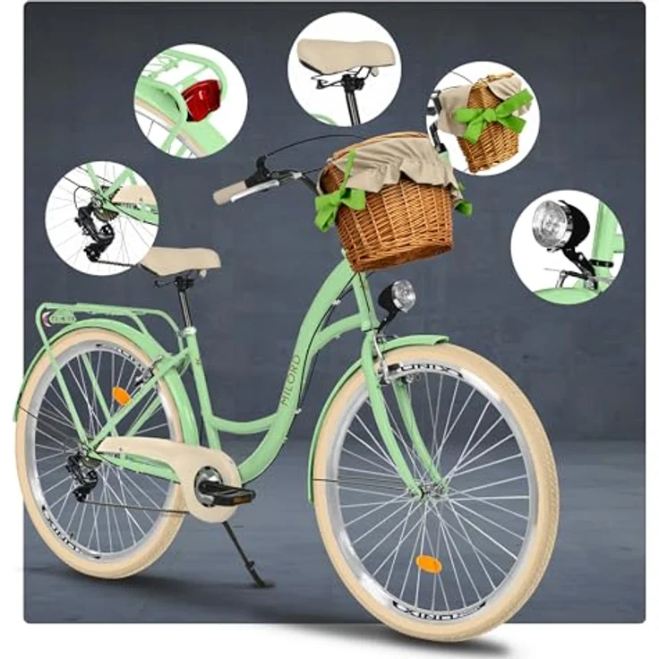 Milordbikes City-Fahrrad, Grün-Creme, 46 cm mit Aluminiumfelgen und hinterem Träger, Freizeit & Sport – Bild 7
