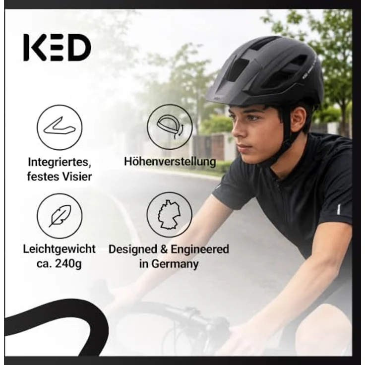 KED Embrace Jr Fahrradhelm – Jugendhelm mit integriertem Visier, Leichtbau, Farbe: Black Matt, Größe: 52-56 (SM) – Bild 2