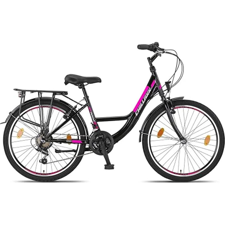 Chillaxx Bike Strada Premium City Bike 24 Zoll Schwarz-Pink V-Bremse - Hollandfahrrad für Mädchen, Jungen, Herren und Damen - 21 Gang-Schaltung – Bild 2