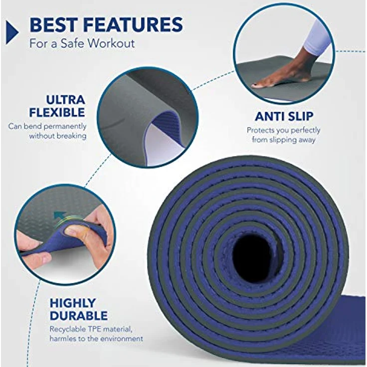RE:SPORT Yogamatte Phthalatfrei - Gymnastikmatte rutschfest, Fitnessmatte schadstofffrei, Trainingsmatte mit Tragegurt 183 x 61 x 0,6 cm – Bild 5