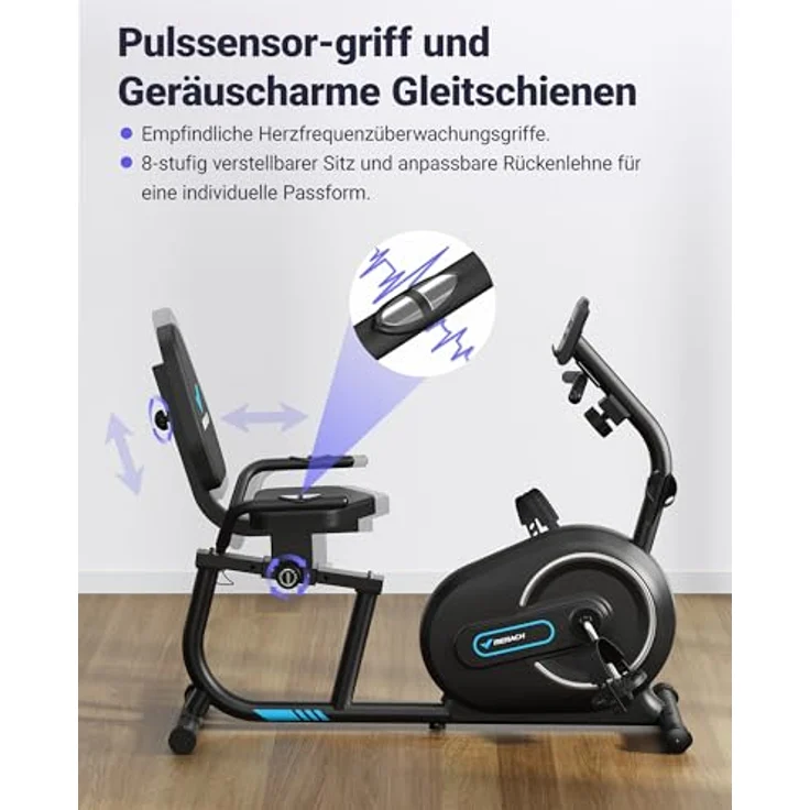 MERACH Liegeergometer S08 für Zuhause mit 8 verstellbaren Widerstandsstufen, Smart Bluetooth, LCD-Display und Herzfrequenzsensoren, schwarz – Bild 4