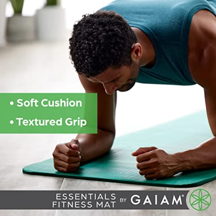 Gaiam Essentials Fitness Mat, Yogamatte, 10 mm Dicke, schwarz, 183 cm x 61 cm, strapazierfähig – Bild 5