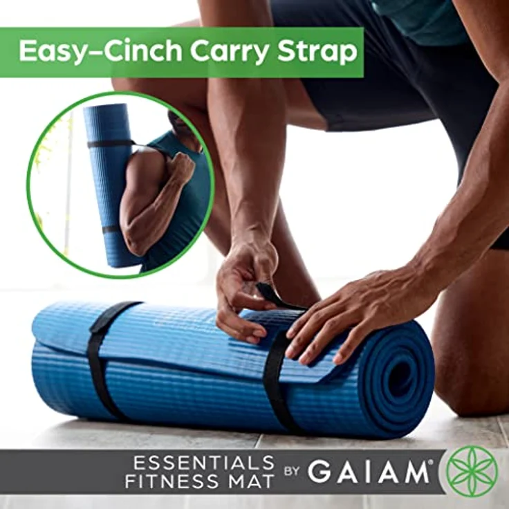 Gaiam Essentials Fitness Mat, Yogamatte, 10 mm Dicke, schwarz, 183 cm x 61 cm, strapazierfähig – Bild 4