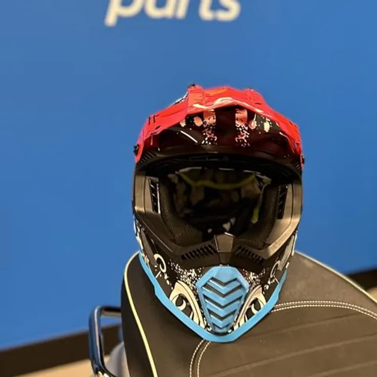 LS2 MX437 Fast Evo II Mini Starmaw, Kinder Motocross Helm, schwarz/rot/blau, KPA-Material, hypoallergen, mehrfach verdichtetes EPS, 06 homologiert, Y/M (49/50)