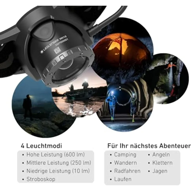 Ledlenser MH10 SE, LED Stirnlampe mit 600 Lumen, aufladbar, 150m Leuchtweite, fokussierbar, rotes Rücklicht, 70h Leuchtdauer, inkl. 18650 Akku, Gürteltasche und Rot/Grün-Filterset – Bild 2
