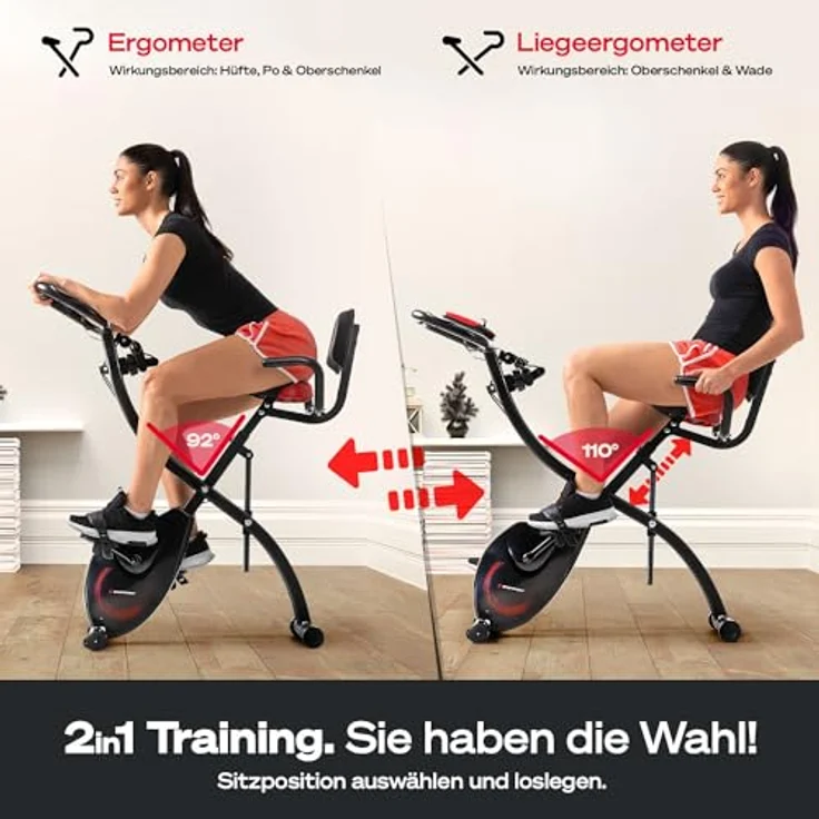 Fitness Fahrrad + Sportstech Live App mit Live- & On Demand-Kursen für Full Body Workout-Erlebnis | Ergometer klappbar für zuhause | + Komfortsitz, Handpulssensoren & Fitness Power Ropes | X150 Bike – Bild 2