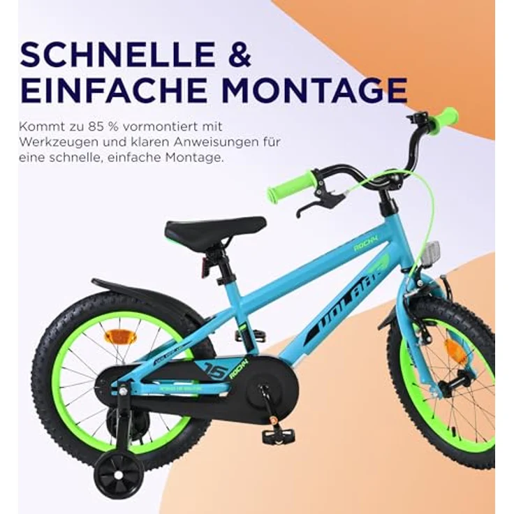 Volare Rocky Kinderfahrrad, 16 Zoll für Jungen, Grün mit geschlossenen Kettenschutz, Handbremse und Rücktrittbremse – Bild 6