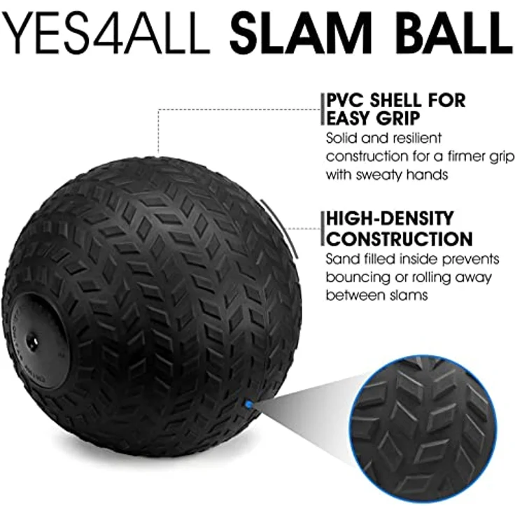 Yes4All 1YHQ Slam Balls Medizinball 9 kg, Schwarz für Kraft, Power und Training - Preisvergleich – Bild 3