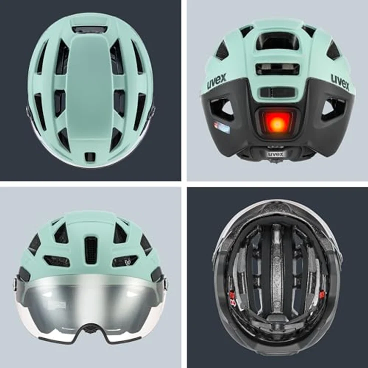 Uvex Finale Helm mit Visier und LED, E-Bike Helm in Jade-Schwarz Matt, 56-61 cm, leichte 330 g, 19 Belüftungsöffnungen, integrierte Sonnenblende – Bild 4