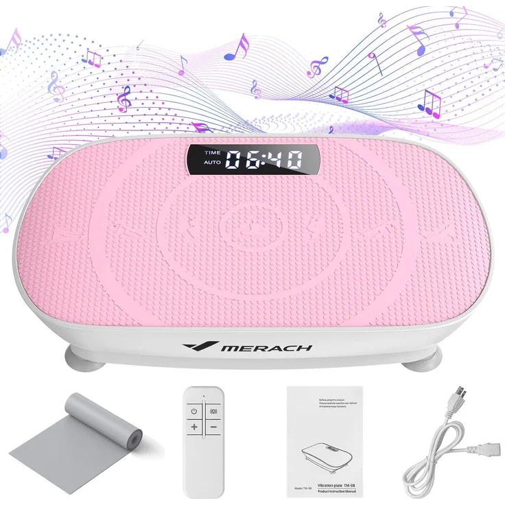 Merach Vibrationsplatte Trainingsgerät – 10 Intensitätsstufen für Ganzkörpertraining, Fettverbrennung & Muskelaufbau, rosa
