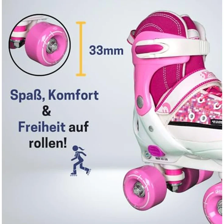 Best Sporting Rollschuhe, Größe verstellbar, ABEC 7 Carbon, pink-weiß pink/weiß, 32 - 35 – Bild 6