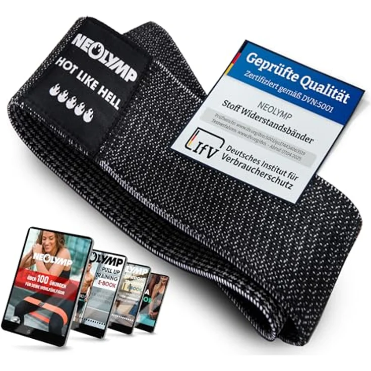 NEOLYMP Kurze Fitnessbänder Stoff, waschbare Resistance Bands mit Fitness Trainingsprogramm E-Book, Widerstand 15-20 kg, schwarz – Bild 1