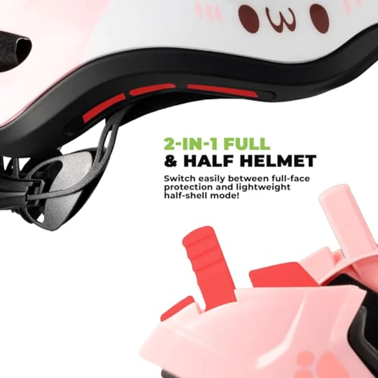 Rockbros TT-32002, Kinder Fullface Fahrradhelm Größe M, rosa, abnehmbarer Kinnschutz, belüftet, leicht – Bild 2