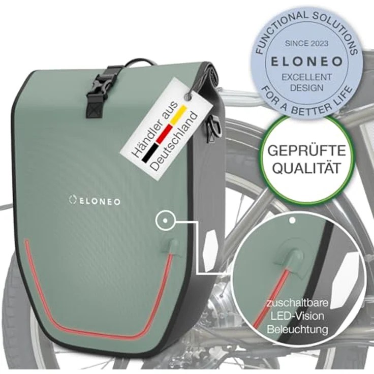 eloneo Fahrradtasche Gepäckträgertasche, wasserdicht mit LED, Kinderfahrradtasche – Bild 7