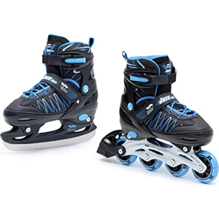 SMJ sport 2IN1 Inlineskates / Schlittschuhe, verstellbar in Schwarz/Blau, ABEC7 Kugellager, für Größen 26-41