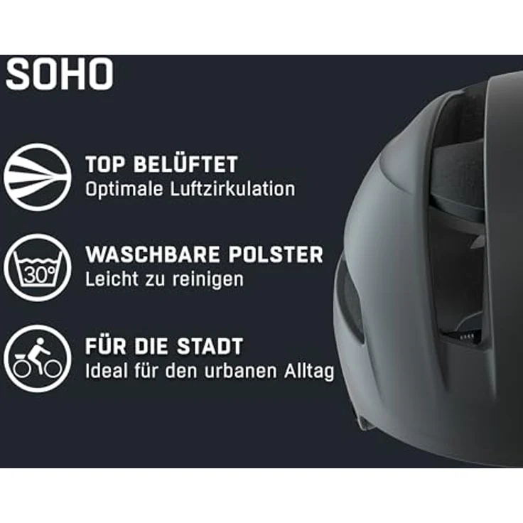 ALPINA SPORTS Soho, Velohelm (55 - 59 cm) mit Hartschale, Hi-EPS Dämpfung und 9 Belüftungsöffnungen, reflektierendes Logo – Bild 2
