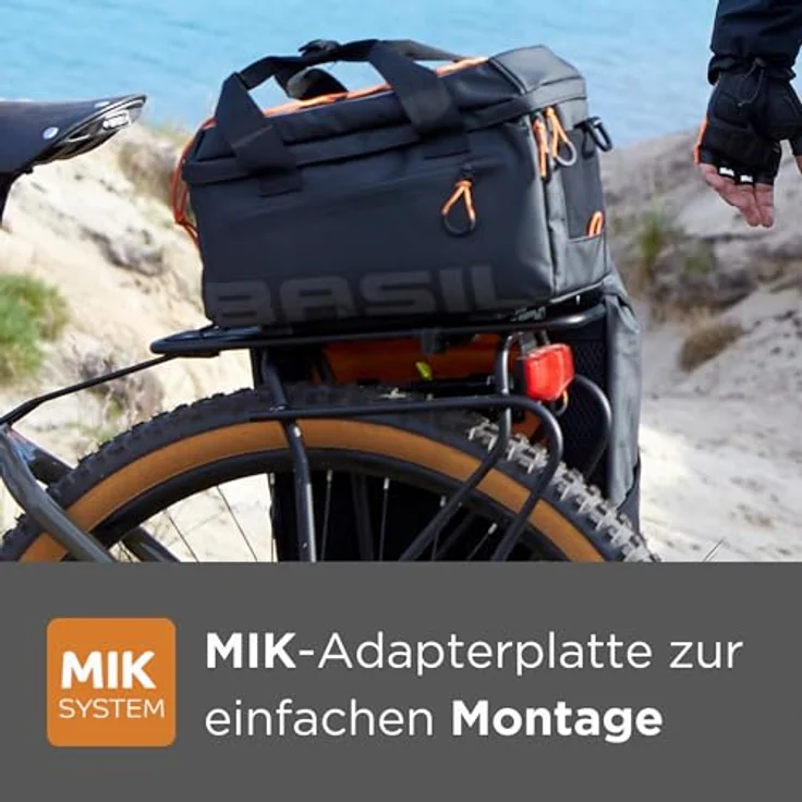 Basil Miles XL Pro, Velotasche für Gepäckträger, erweiterbar von 9 l auf 36 l, wasserdicht, schwarz mit hellgrünen Details, mit isolierendem Fach für Getränkeflasche und Kühlelementfächern – Bild 3