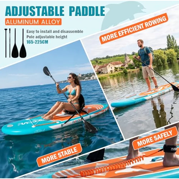 FunWater Stand Up Paddling Board 320 cm & 350 cm – Doppellagiges PVC, aufblasbares SUP für 2 Personen, inklusive Zubehör, DELFIN-BLAU, anfängerfreundlich – Bild 5