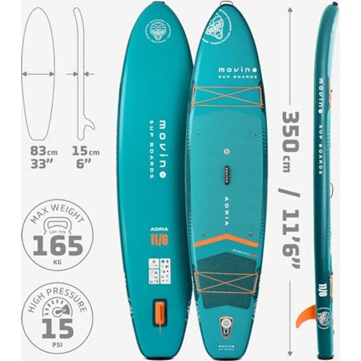 Movino SUP-Board Adria 2in1 Set, Allround 11'6'' mit verschweißten Kanten, Tragkraft 165kg, inklusive Kajaksitz – Bild 4