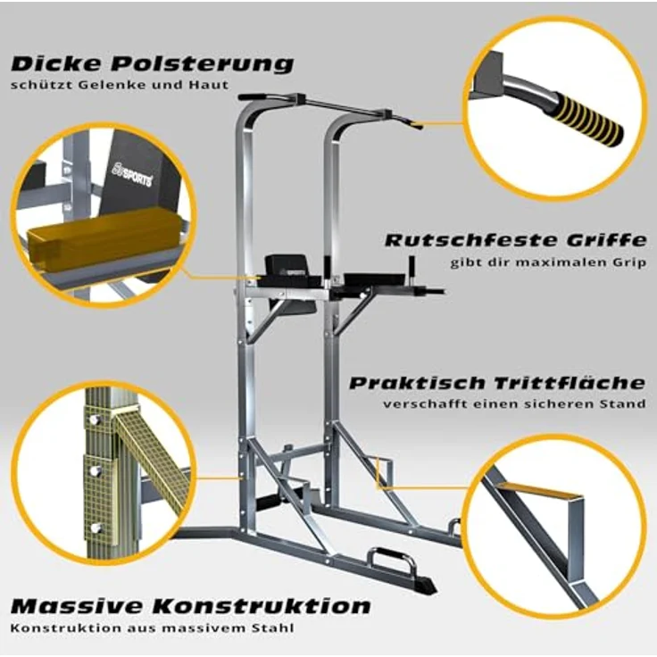 ScSPORTS® Kraftstation Power Tower Kraftturm 120kg Dip Station, Grau und Schwarz, für Ganzkörpertraining – Bild 4