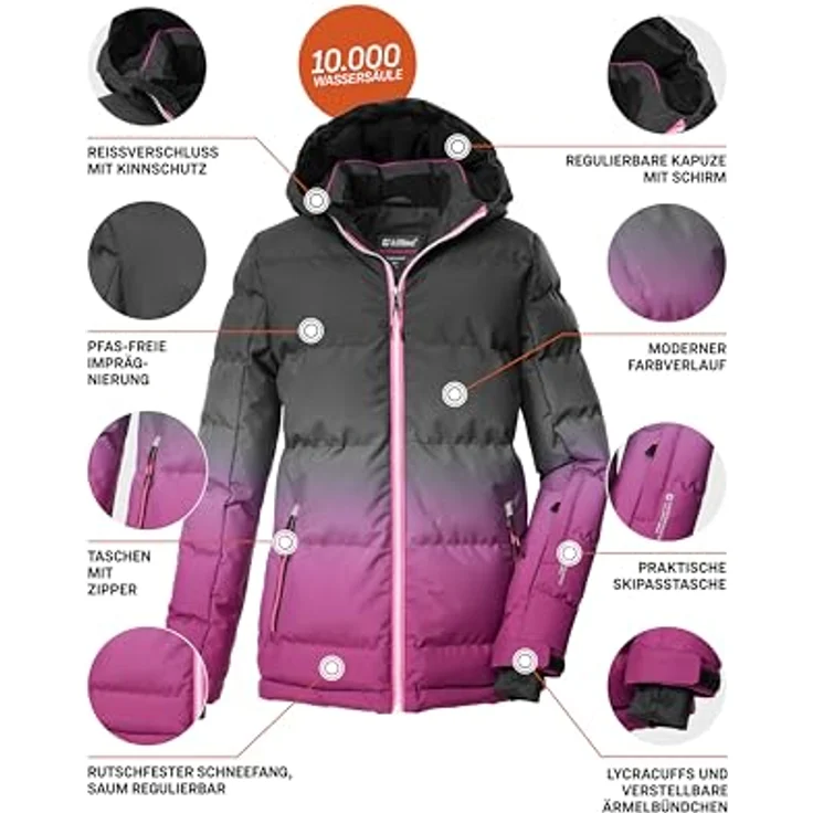 KILLTEC Mädchen Ski-Steppjacke mit Kapuze, wasserabweisend und winddicht, Daunenoptik mit Farbverlauf, atmungsaktiv – Bild 5