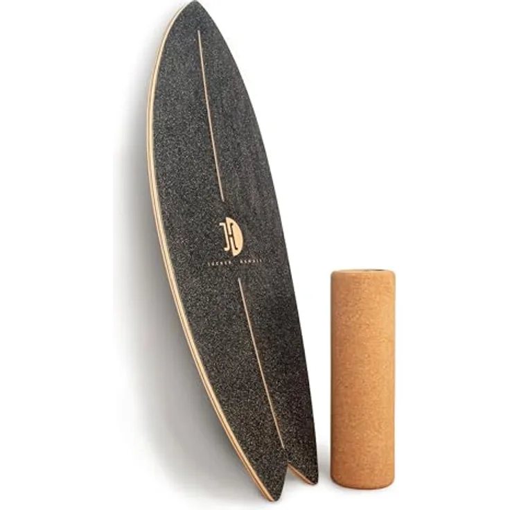 JUCKER HAWAII Surf Balanceboard Ocean Rocker Black | Balance Board mit einmaligem Rocker Shape | Balance Board aus Holz inkl. Korkrolle | Surf Balanceboard