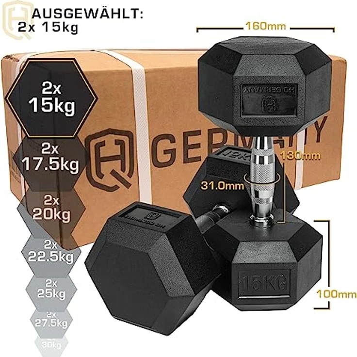 HQ Germany® Hexagon Hanteln | 2.5-37.5kg | Starter-Sets | ±1,5% Gewichtstoleranz, Gewicht:2x 15KG – Bild 5