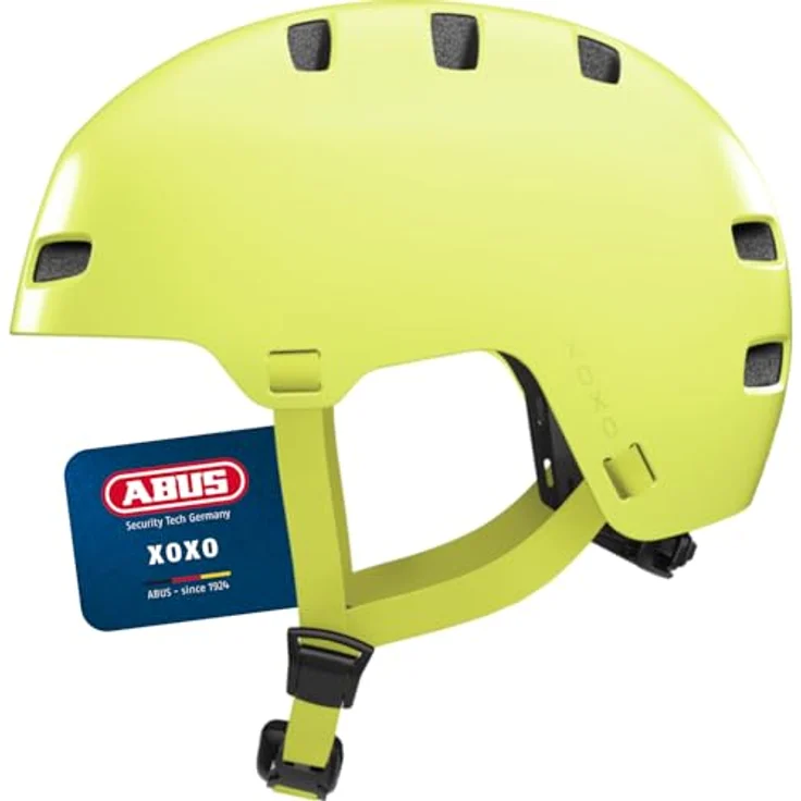 ABUS XOXO Fahrradhelm, Cityhelm im Skater-Look, mit optimiertem Kinnpolster, Größe S, mono gelb – Bild 1