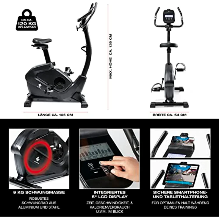 FitEngine Heimtrainer | hochwertiges Aluminium-Schwungrad | 9kg Schwungmasse | 24 Widerstandsstufen | 28 Trainingsprogramme | App-kompatibel - Kinomap | verstellbarer Sportsattel | bis 120kg belastbar - Preisvergleich – Bild 3