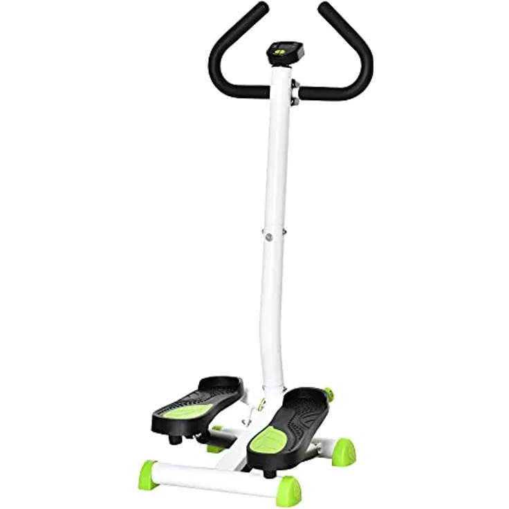HOMCOM Stepper Fitness Swing Stepper mit LCD-Schirm und Handgriff Hometrainer für Zuhause bis 100 kg Stahl ABS Grün 55 x 44 x 108 cm