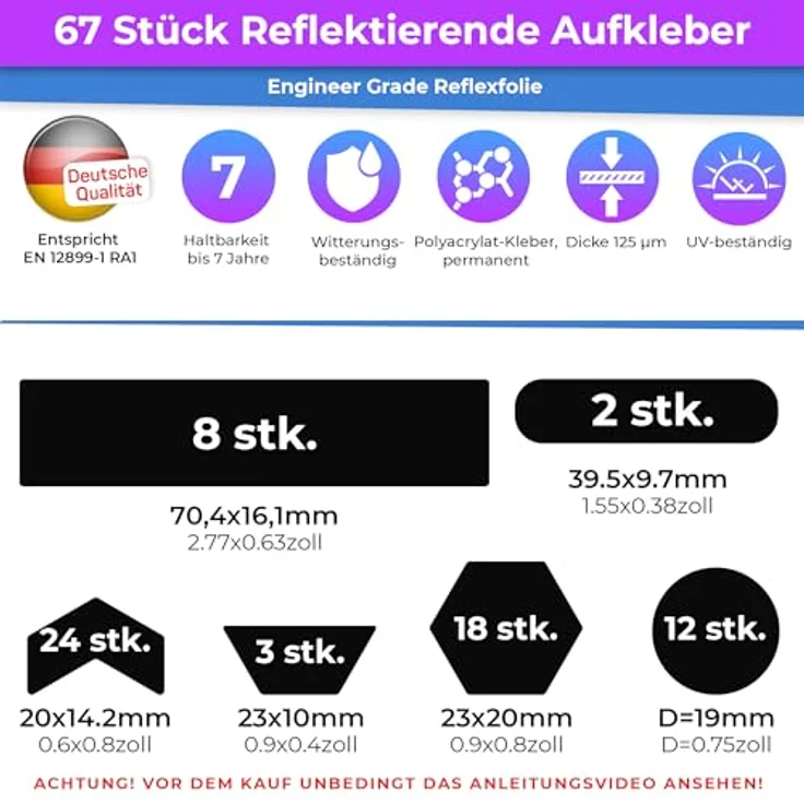 LOOM Reflektoren Aufkleber Set, 67 Stück in Engineer Schwarz, Wasserdicht, German Oralite Qualität für Helm, Auto und Schulranzen – Bild 2