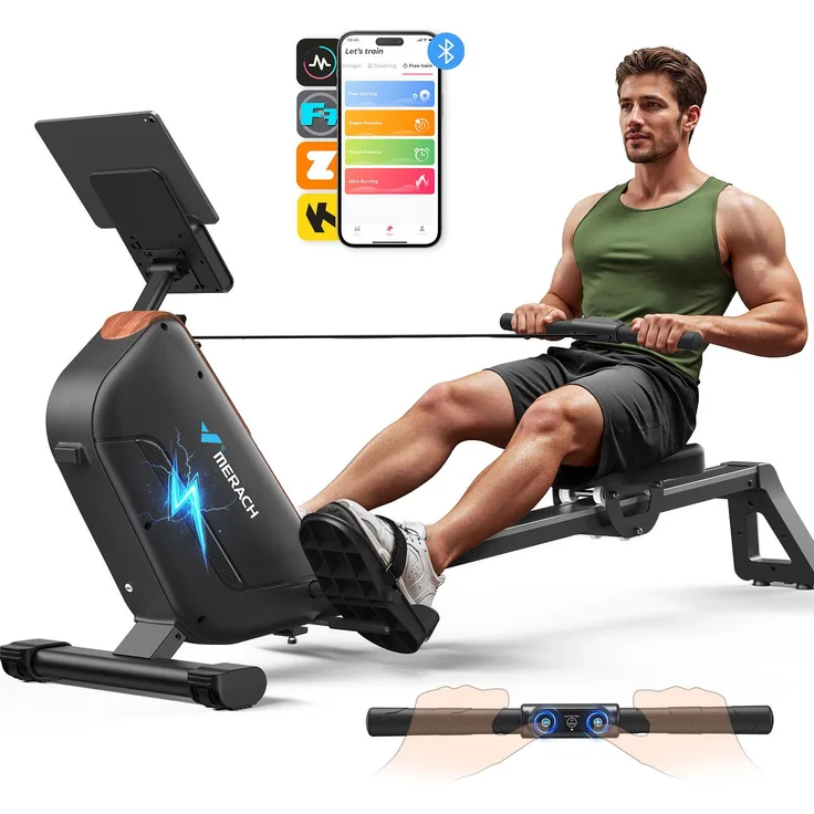 Merach Rudergerät für Zuhause, leises Fitnessgerät mit 16 Widerstandsstufen, magnetischem Widerstand, klappbar, bis 158 kg