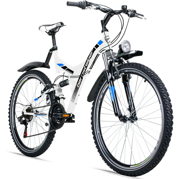 Bergsteiger Memphis 26 Zoll Mountainbike, geeignet ab 150 cm, Dynamo-Licht, StVZO, Shimano 21 Gang-Schaltung, Vollfederung, Jungen-Fahrrad & Herren-Fahrrad