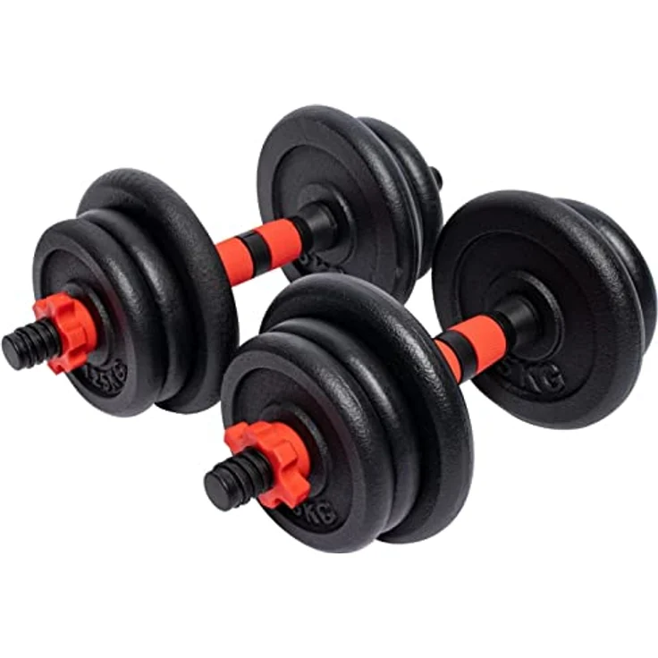 GORILLA SPORTS® Hantelset - 15kg, 20kg, 25kg, 30kg Gewichte, 2er Set, 25mm, Gusseisen, rutschfest, 4 Sternverschlüsse - Kurzhanteln Set, Kurzhantelset, Hantelscheiben, Krafttraining – Bild 1
