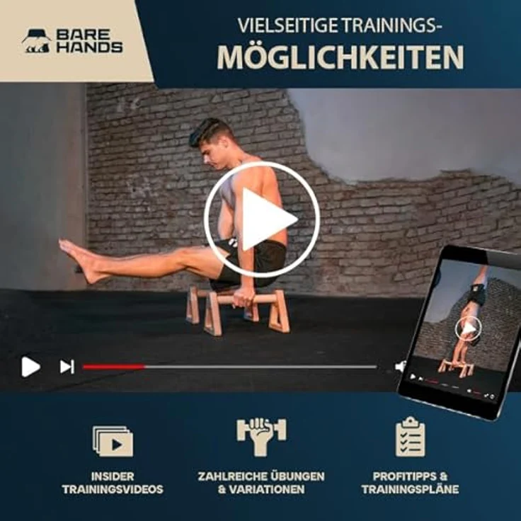 Bare Hands Liegestützgriffe Set, 2x kleine & 2x große rutschfeste Holzgriffe, gelenkschonend, ideal für Handstand & Liegestütze, Calisthenics Equipment für Indoor & Outdoor – Bild 4