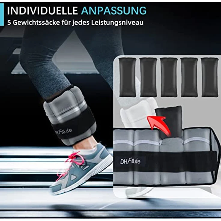 DH FitLife 2er-Set 4,5kg Fußgelenk Gewichtsmanschetten mit verstellbaren Gewichten für Beine und Arme | 2 Variationen 2,5kg&4,5kg | ankle Weights | Knöchelgewichte für Krafttraining – Bild 3