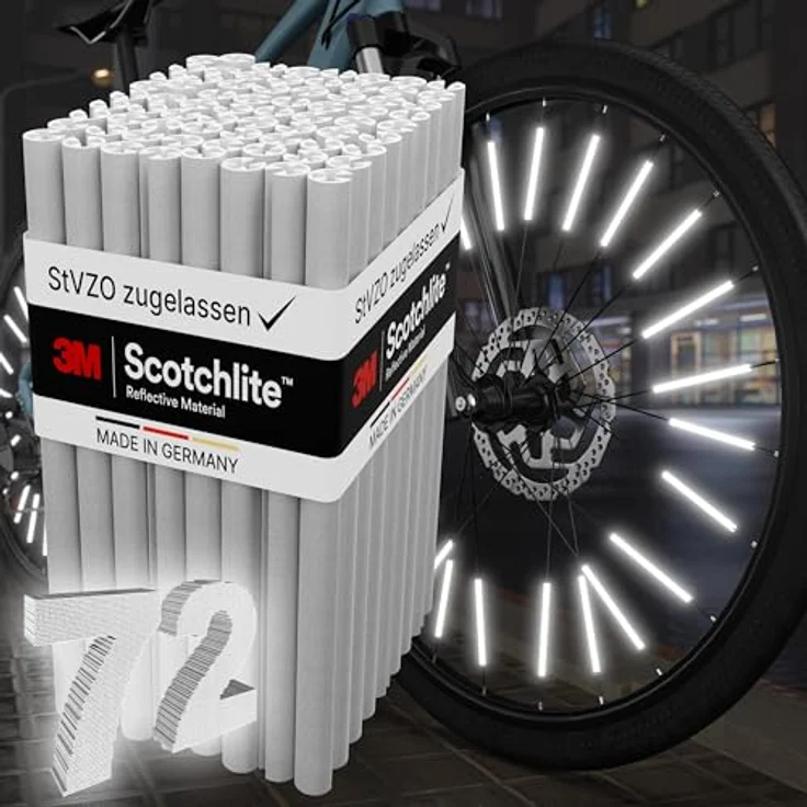PEDALUXX Speichenreflektoren mit ORIGINAL 3M™-Reflexmaterial, super hell, StVZO zugelassen, einfache Montage, 72 Stück – Bild 1