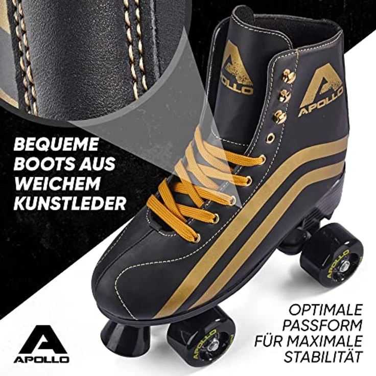 Apollo Rollschuhe Retro Discoroller, verstellbare Roller Skates, ABEC 7 Kugellager, Größenverstellbar, Retro Design - Schwarz – Bild 2