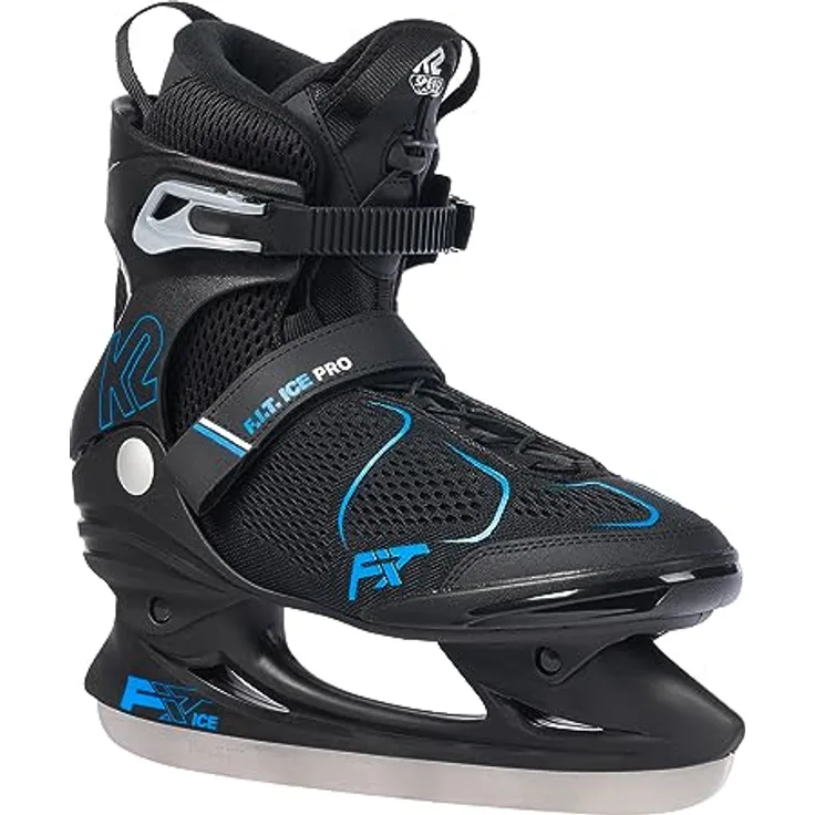 K2 Skates F.I.T. ICEPro Herren Schlittschuhe, Stabilität Plus Cuff und Edelstahlkufen, Schwarz-Blau, 25H0001