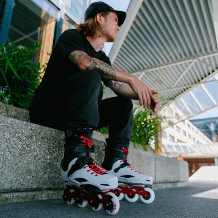 Rollerblade RB Pro X Inline-Skates, Weiß/Schwarz, 45°-Schnallen-System, anatomische Polsterung, 80 mm Supreme Räder – Bild 5