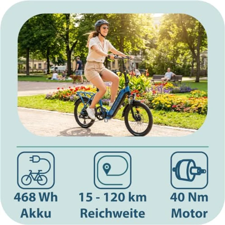 Tretwerk Camper E-Bike, faltbares Elektrofahrrad mit 468 Wh Akku und Shimano 7-Gang-Schaltung, grau – Bild 3
