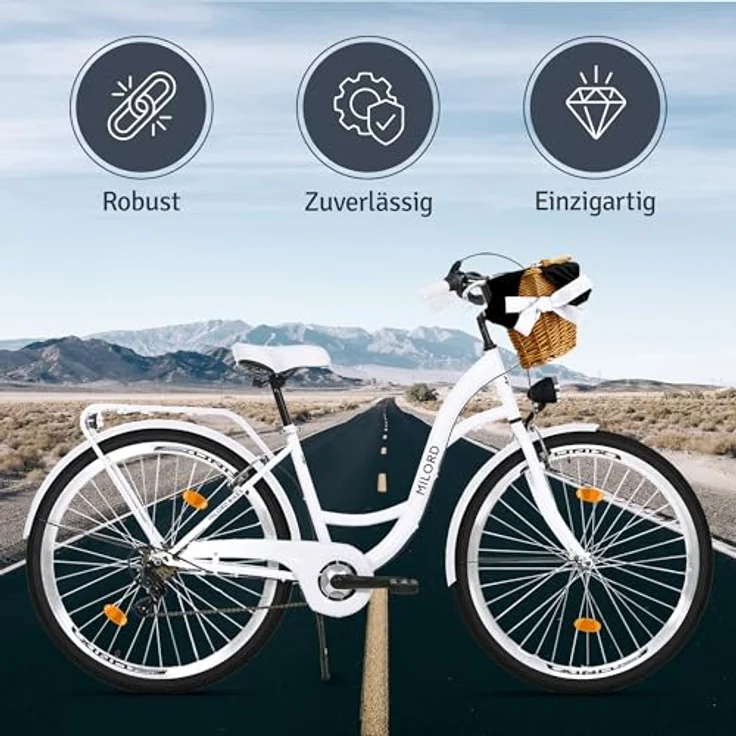 Milordbikes City-Fahrrad, Weiß, 46 cm, Metallrahmen, leichtlaufende 700C Reifen, inklusive Träger und Werkzeugset – Bild 5
