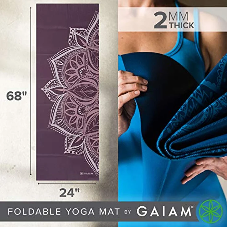 Gaiam Faltbare Yogamatte für Reisen, 2 mm dick, Cranberry Point, 68"L x 24"W, für Yoga und Pilates – Bild 3