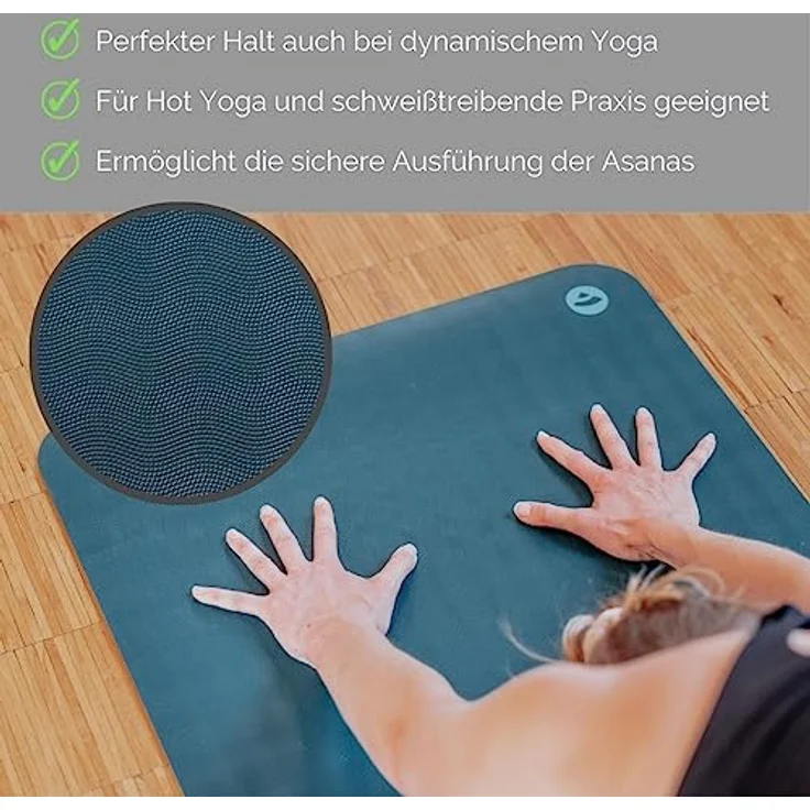 Bodhi Yogamatte ECO PRO DIAMOND | Ultra Grip | 100% Naturkautschuk | Ökologisch | Profi-Matte für Pilates & Gymnastik | Ideal für dynamisches Yoga & Hot Yoga | 185 x 60 x 0,6 cm | jungle-green – Bild 4