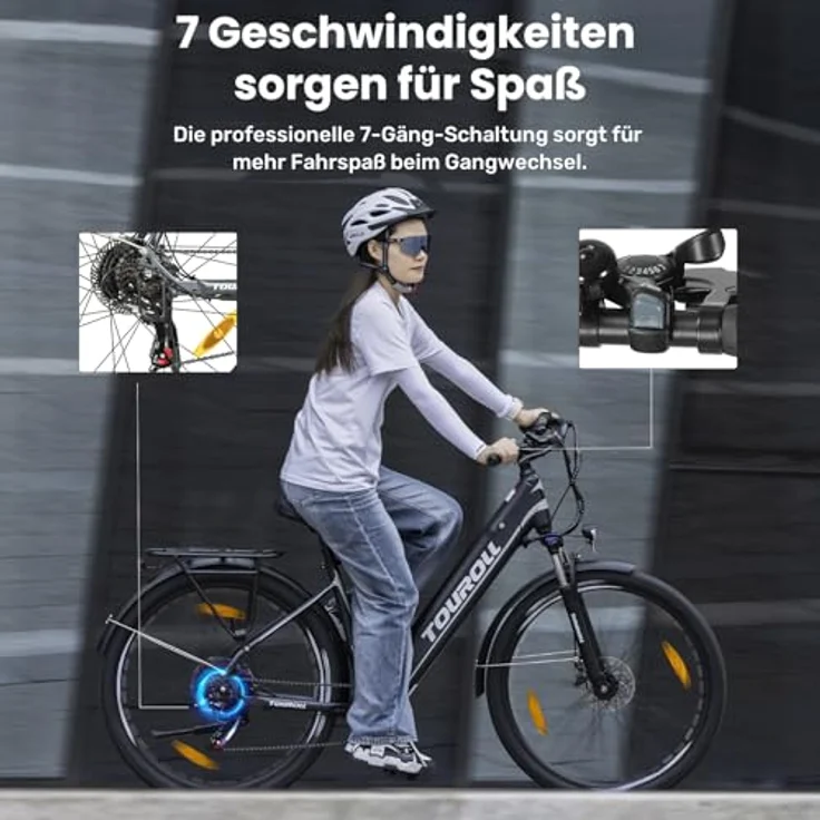 Touroll J1 ST E-Bike, 250 W Motor, 561,6 Wh Akku, Reichweite bis 100 km, 27,5", Shimano 7-Gang, 80 mm Lockout-Federung, StVZO – Bild 5